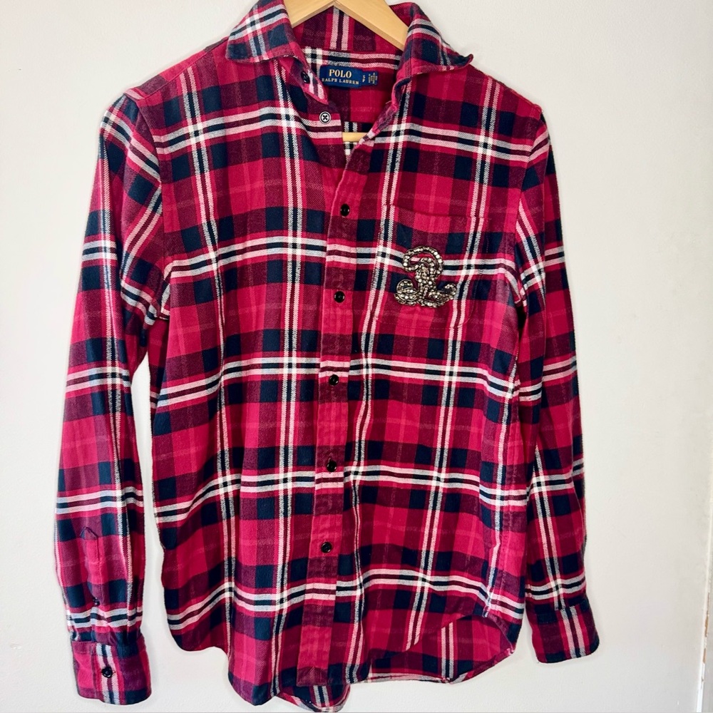 POLO Ralph Lauren Red Plaid Flannel with Rhinestone logo SMALL